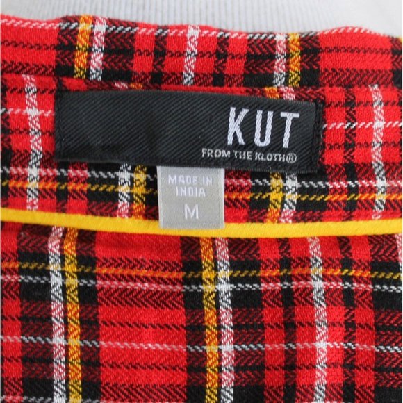 Kut from the Kloth Flannel Shirt Womens M Red Black Plaid Long Roll Tab Sleeve - Picture 7 of 7
